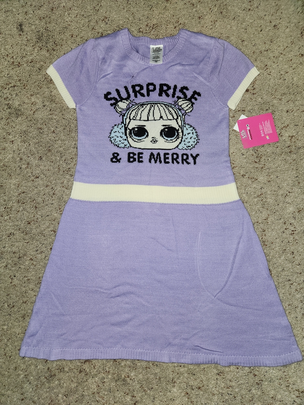 L.O.L. Surprise! Lavender Knit Dress with Cream Trim For Girls Size L(10/12)